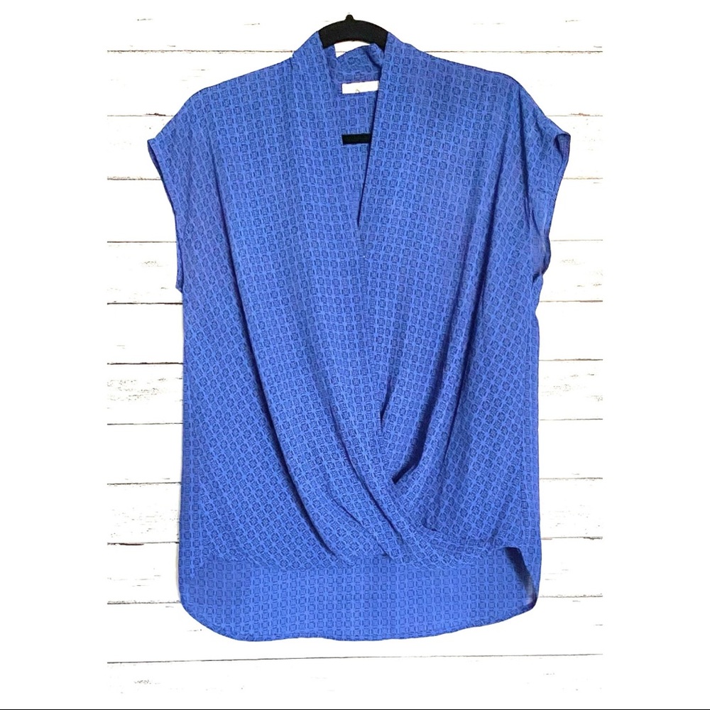 PLEIONE Blue V-Neck Twist Front Top